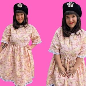 Handmade, Upcycled Vintage 1990's Pigs Patterned Fabric Dress Fits S-M-L-XL